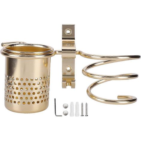 Wandmontierter Haartrockner aus Aluminium für das Badezimmer, spiralförmige Halterung zur Wandbefestigung, Aufbewahrungsorganizer für Friseurutensilien, robuster und eleganter Haartrocknerhalter. (1/5)