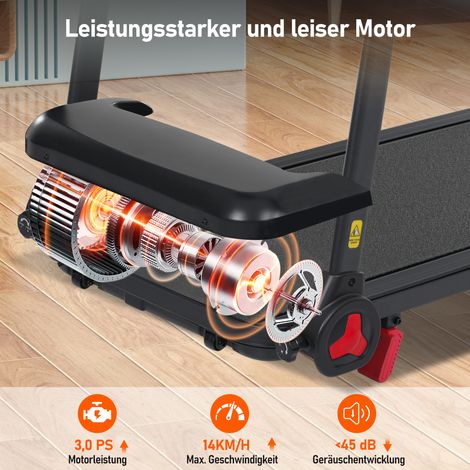 Tapis de course pliable avec fonction inclinaison 8%, moteur 3,0 CV, vitesse max 14 km/h, charge 120 kg, capteurs de fréquence cardiaque, recharge USB et Type-C, Bluetooth, double mode de contrôle, 12 (1/5)