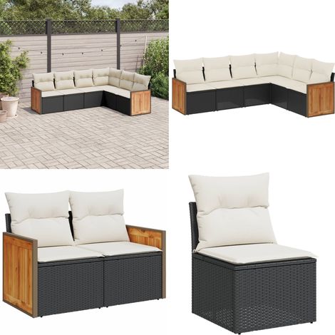 Salon de jardin 6 pcs avec coussins noir résine tressée - Salon De Jardin - Meuble De Jardin - Salon Extérieur - Ensemble De Canapés - Canapé D'angle - Home & Living (1/5)