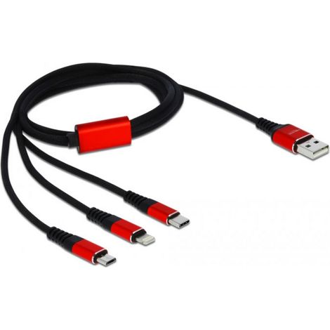 Delock Câble USB USB 2.0 USB-A mâle, USB-C® mâle, USB-Micro-B mâle, Connecteur Lightning 1.00 m noir (1/3)