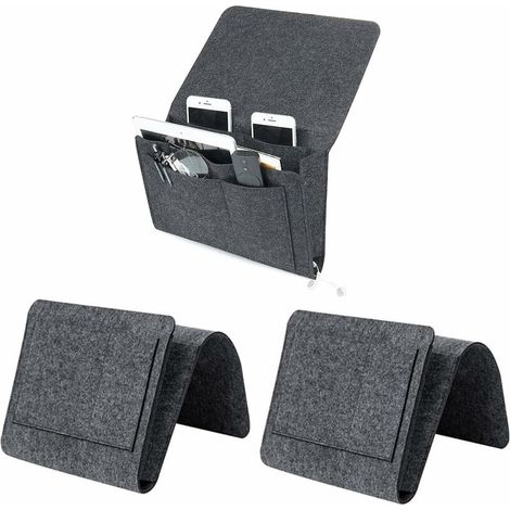 Felt Bed Pocket, 3 Pcs Bedside Storage Bag Organizer Sofa Bedside Organizer with Cable Holes and 5 Pockets for Home Bedroom Living Room Dorm (1/5)