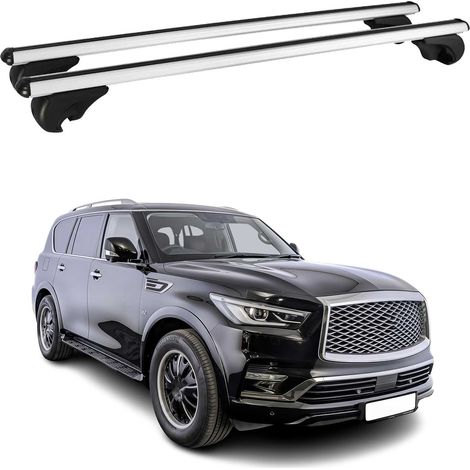 OMAC Aluminium Dachträger Querträger für Infiniti QX80 2015-2018 – TÜV / DIN 75302:2019 – Abschließbar – Max. 75 kg – 2 Stangen Silber (1/5)