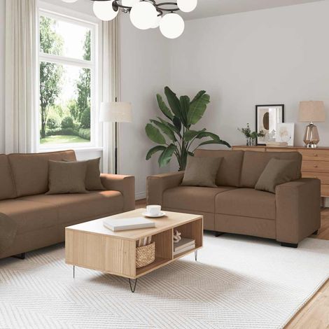 Ensemble de canapé 3 pièces avec fauteuil et coussins en tissu marron pour salon, bureau ou chambre d'amis (1/5)