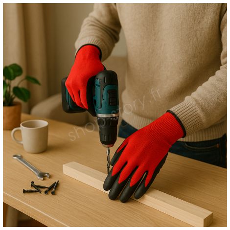 Gants de Manutention en Nitrile Tricot Sans Couture Paume Antidérapante Taille Unique Couleur Aléatoire (1/5)