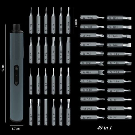 Kit de tournevis électrique 49 en 1, tournevis électrique portable rechargeable pour usage domestique, interface USB, longue autonomie, tournevis multifonctionnel