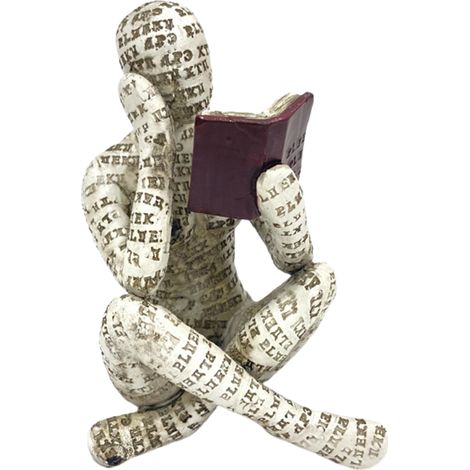 Figura de resina de una mujer intelectual y lectora, estatua blanca, decoración literaria, pensamientos únicos, libro, cartas, edición, figura de una mujer reflexiva, silueta de resina blanca (1/5)