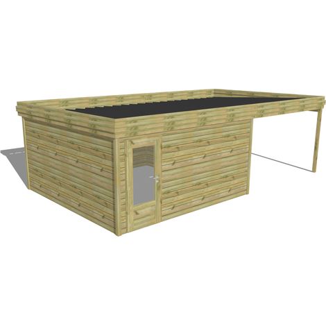 ABRI DE JARDIN bois Pin autoclave 27mm - 7,84x4,34m / 34m2 - Bac acier - Abri Français (1/5)