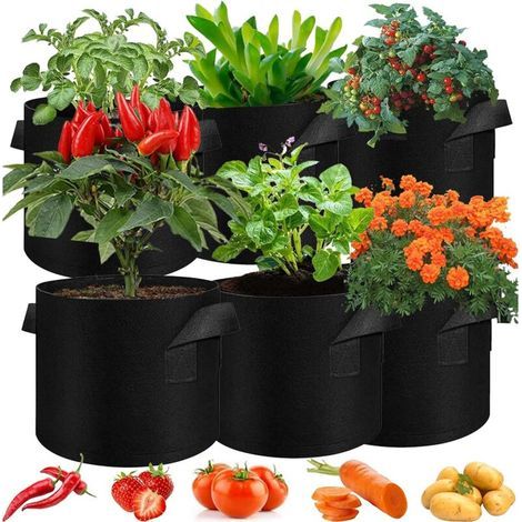 Lot de 6 sacs de plantation de 10 gallons avec poignées de 40 l - En tissu non tissé - Sacs de plantation respirants pour pommes de terre, plantes, légumes (1/5)
