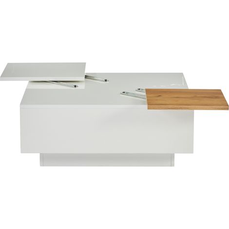 Table basse carrée moderne en bois blanc brillant avec rangement 757533,5 cm, petit plateau coulissant, charge max. 30 kg (1/5)