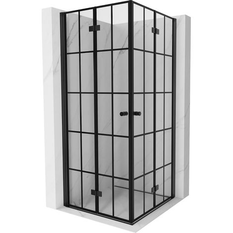 Mexen Mist-F Duo Duschkabine faltbar 85 x 85 cm, schwarzes Gitter, schwarz - 8A6-085L-085P-70-77