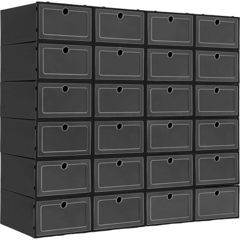 24 Stück Schuh-Aufbewahrungsboxen, stapelbarer Schuh-Organizer für Schrank, Sneaker-Präsentationsregal, Kunststoff-Schuhbox, Schuhregal für Stiefel, High Heels und Sneakers (schwarz)