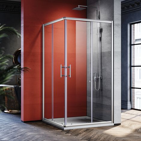 SIRHONA Cabine de douche Entrée d'angle Porte coulissante Verre trempé 6mm Installation réversible Profils An aluminium - 100x100x185cm