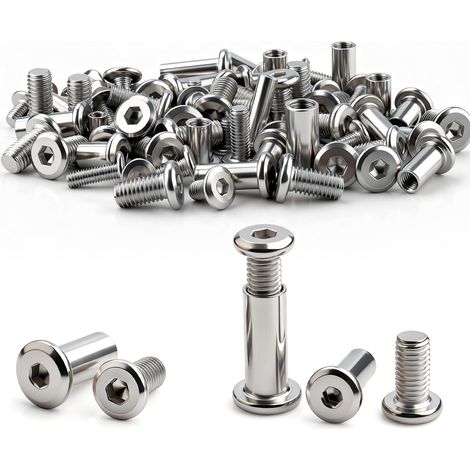 Lot de 50 vis de connexion M6 x 12 mm (25 écrous à douille et 25 vis à douille) en acier inoxydable A2 V2A, connecteur d'armoire M6, pour meubles, revêtements en bois, garde-robe (1/5)