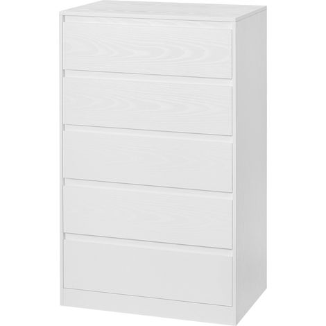 Commode 5 Tiroirs, Meuble de Rangement, 40 x 60 x 97,4 cm, Style Moderne, Blanc