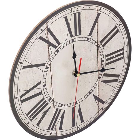 Horloge murale silencieuse de style rétro vintage, ronde en bois avec chiffres romains, idéale pour la maison, la cuisine, le bureau ou l'école. (1/5)