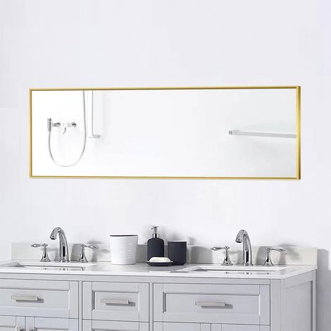 Miroir sur pied - Miroir Intégral, Suspendable, l.40 x H.150 cm, verre haute définition, avec cadre en alliage d'aluminium, rectangulaire, Doré (1/5)