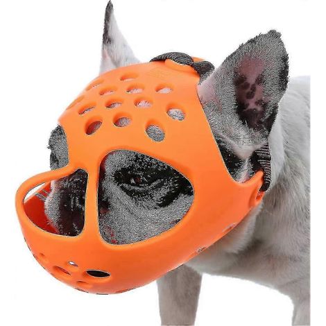 Muselière pour chiens à museau court, en silicone souple et respirant, idéale pour les bouledogues à face plate, les empêchant de mordre, mâcher et lécher. (1/5)