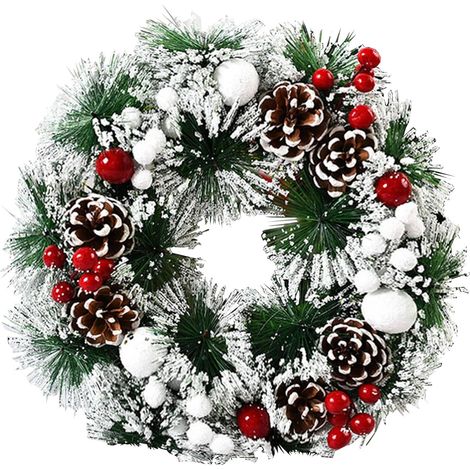 Couronne de No毛l 30 cm, Guirlande de Porte avec Boule de No毛l Fleur de No毛l Bow Berry pour Porte D'entr茅e,et D茅coration Murale- Rouge Vert (1/5)