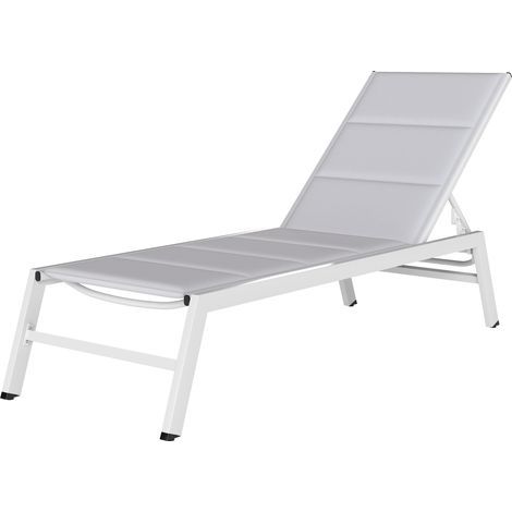 Leichte Aluminium-Sonnenliege, 6-fach verstellbare Rückenlehne, integrierte Polsterung, 64 x 181 x 90 cm, hellgrau
