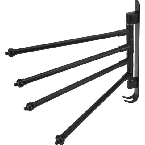 Porte-serviettes pivotant en acier inoxydable noir, barre porte-serviettes rotative et mobile pour salle de bain, dressing, cuisine, 4 bras (1/5)