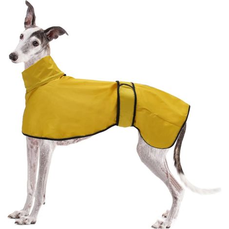 Manteau imperméable pour Chien réglable léger avec Sangles réfléchissantes et Trou pour Harnais,imperméable Veste idéal pour lévrier, Lurchers et Whippets-Jaune -S (1/5)