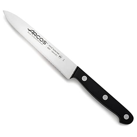 Arcos Serie Universal, Coltello Pomodoro Coltello Verdura, Lama Acciaio Inossidabile NITRUM 130 mm, Manico Polioxymetilene (POM), Colore Nero (1/4)