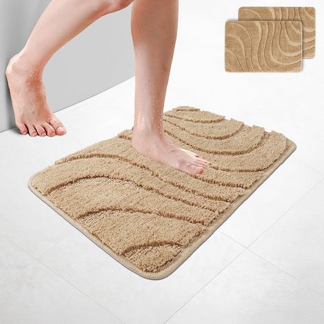 VOUNOT® Pack de 2 Alfombra de Baño Antideslizante con Relieve Ondulado 40 x 60 cm Beige