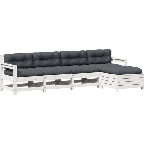 Maison Exclusive - Set Salotto Giardino 5pz con Cuscini Bianco Legno Massello Pino
