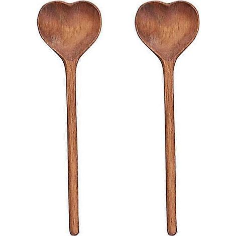 Cuillères en bois en forme de cœur - Ensemble de 2 cuillères à thé/café en bois - Petites cuillères en bois pour condiments, sel, sucre (1/4)