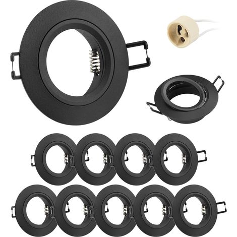 10x Spot Encastrable GU10 Aluminium, Noir Support Spot Encastrable Cadre De Montage Avec Douille GU10, Rond Spot de Plafond 68mm extra plat Pour LED Lampes, Trou de montage ø60-70mm 230V (1/5)
