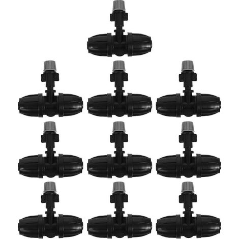 Raccords en T pour tuyau d'irrigation goutte à goutte (lot de 5) pour plantes d'extérieur, hydratation efficace, noir, en polypropylène. (1/5)