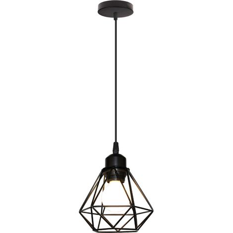 – Suspension industrielle en métal noir 16CM – Abat-jour cage design vintage – Luminaire E27 pour couloir, salon, escalier (1/5)