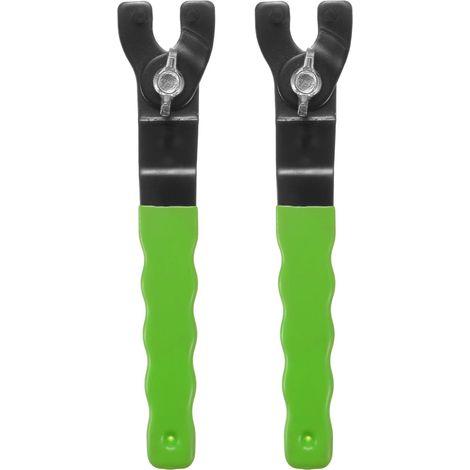 Set mit 2 Winkelschleiferschlüsseln (10-46 mm), verstellbaren Universal-Sicherungsstiften, grünen Ersatzschlüsseln