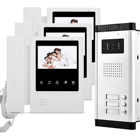 4,3 pouces câblé vidéo téléphone de porte sonnerie intercom Sytem kit 700TVL IR caméra de vision nocturne + 3 moniteur intérieur pour la maison / appartements