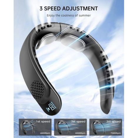 Ventilateur de cou portable, batterie 4000 mAh, rechargeable par USB, 3 vitesses, flux d'air à 360°, affichage LED, pour la maison, (1/4)