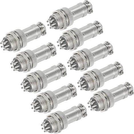 Lot de 10 connecteurs d'aviation GX16 à 9 broches 250 V 15 A 16 mm en métal avec prise mâle femelle pour remorques, drones, équipements industriels, argent