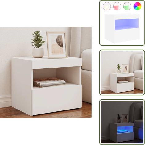 The Living Store Table de chevet avec lumières LED blanc 50x40x45 cm - Table De Chevet - Table Nuit - Lampe Led - Éclairage Led - Mobilier Chambre (1/5)