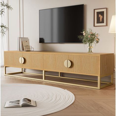 Mobile TV 180 cm in legno con 4 ante, maniglie semicircolari e gambe dorate (1/5)