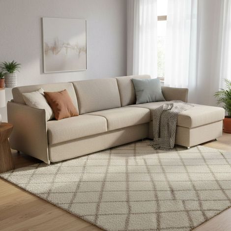 Dmora - Sofá cama con península Sumirago, Sofá esquinero convertible para salón, acolchado, desenfundable, 100% Made in Italy, 260x160 h90 cm, Tórtola (1/5)