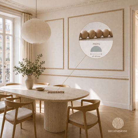 Moulure Murale Perle - Bois Brut - D.40 mm - 100 cm - Hêtre Naturel - a Peindre - Décoration murale (1/3)