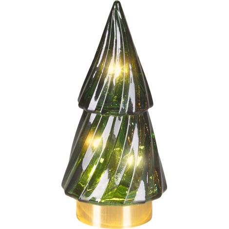 Batt. Micro LED Glasbaum grün 2 Etagen Ø 6 cm H: 13 cm ww