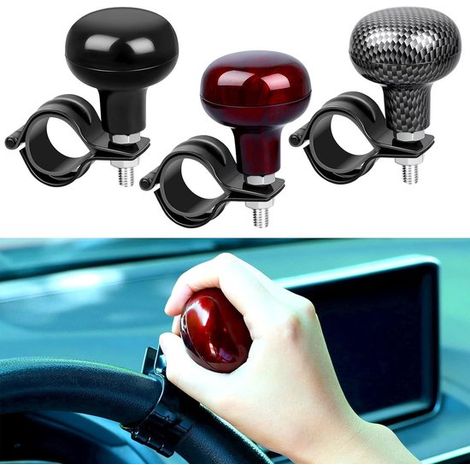 3 pomelli per volante effetto legno. Ausilio per una sterzata fluida per auto, camion, furgoni, carrelli elevatori, tosaerba e trattori. (1/5)