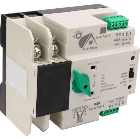 Commutateur de transfert automatique double alimentation 2P, circuit milliseconde, contrôleur rapide, type PV, AC220V, 63A (1/5)