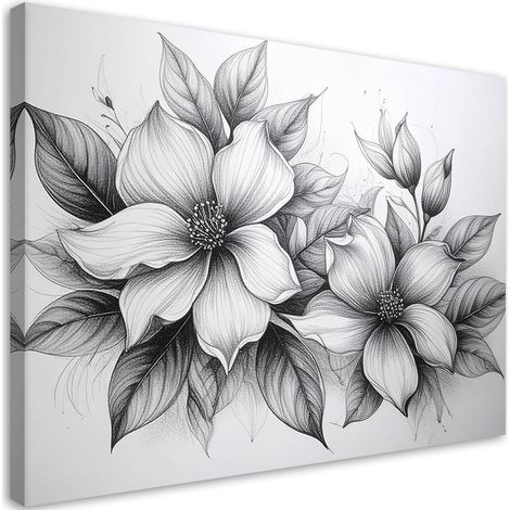 Quadro su tela, Schizzi di fiori in bianco e nero - 60x40 (1/2)
