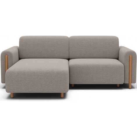Canapé d'angle convertible ARVESSA beige chenille – Angle gauche avec coffre (1/5)