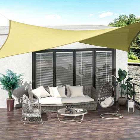Tenda parasole rettangolare Outsunny 6x4 m per giardino, patio e terrazza, in poliestere anti-UV, colore sabbia.