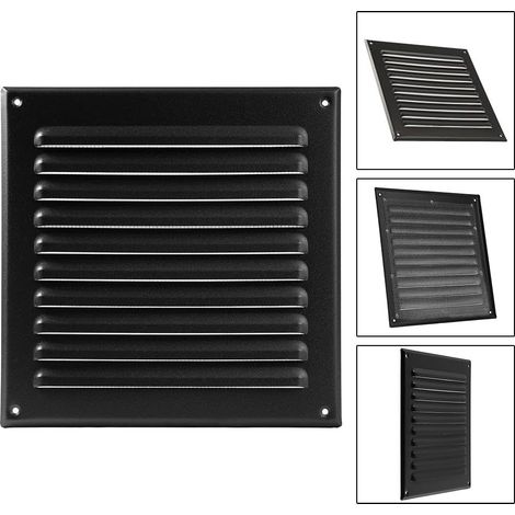 Grille d'aération carrée en aluminium avec maille en fibre pour cuisine et salle de bain, noir (1/5)