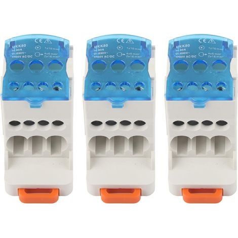 Boîte de distribution pour rail DIN 3 pièces, bornier UKK-80A, connecteur de fil électrique, boîte de jonction d'alimentation universelle (1/5)
