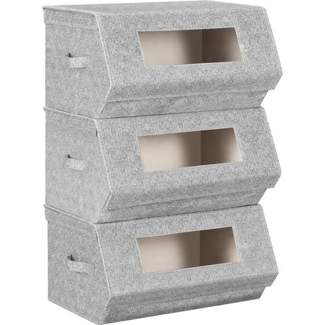 WOLTU Set di 3 Scatole per Armadio, Bambini Pieghevoli per Giocattoli, Libri e Vestiti, Grigio + Crema