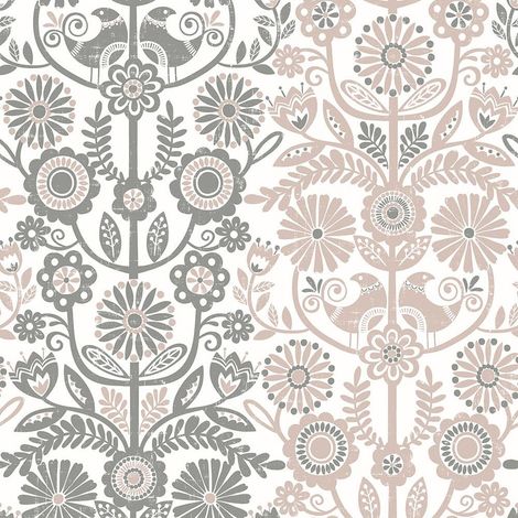 A Street Prints Lovebirds Pink Grey Wallpaper Floral Flowers Paste The Wall (1/4)